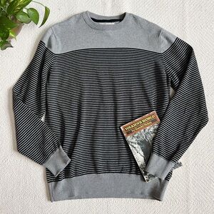 Frederick Anderson Copenhagen Grey Black Striped Cotton Knit Sweater Mens Large